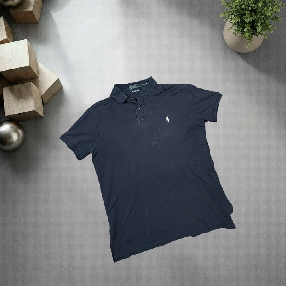 Polo Ralph Lauren Mens Large Navy Blue‎ Pima Stretch Mesh Polo Shirt Custom Fit